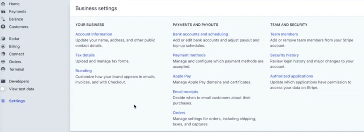 Creating a Stripe accout - Step 8