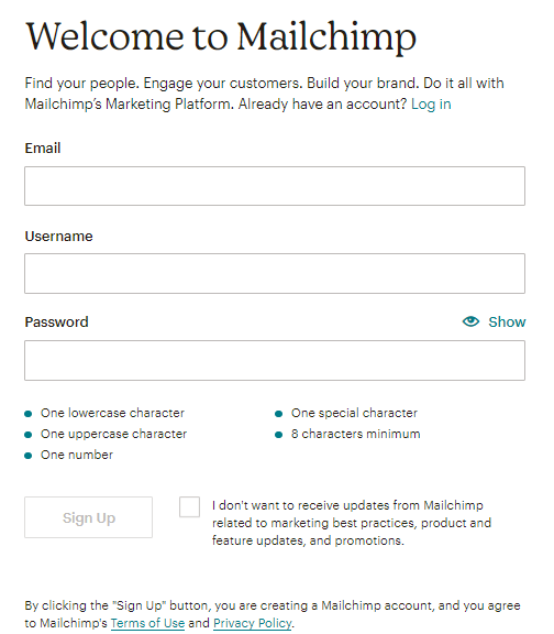 Creating a Mailchimp account - Step 2